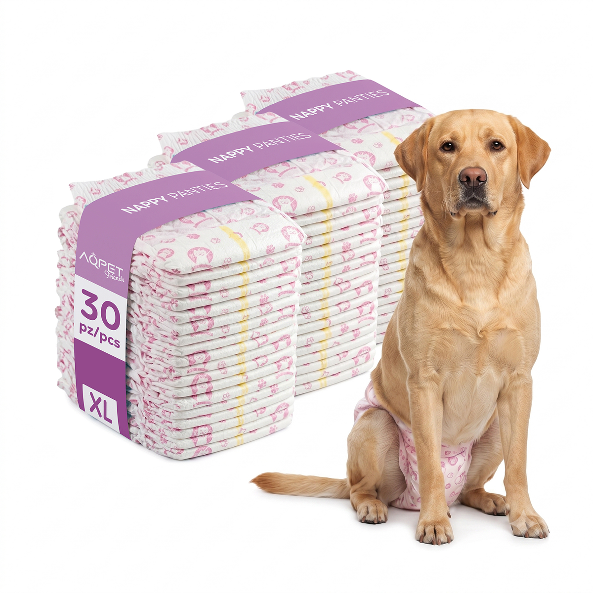 AQPET FRIENDS Nappy Panties Female Dog Diapers 30 Pieces Absorbent Daily Hygiene