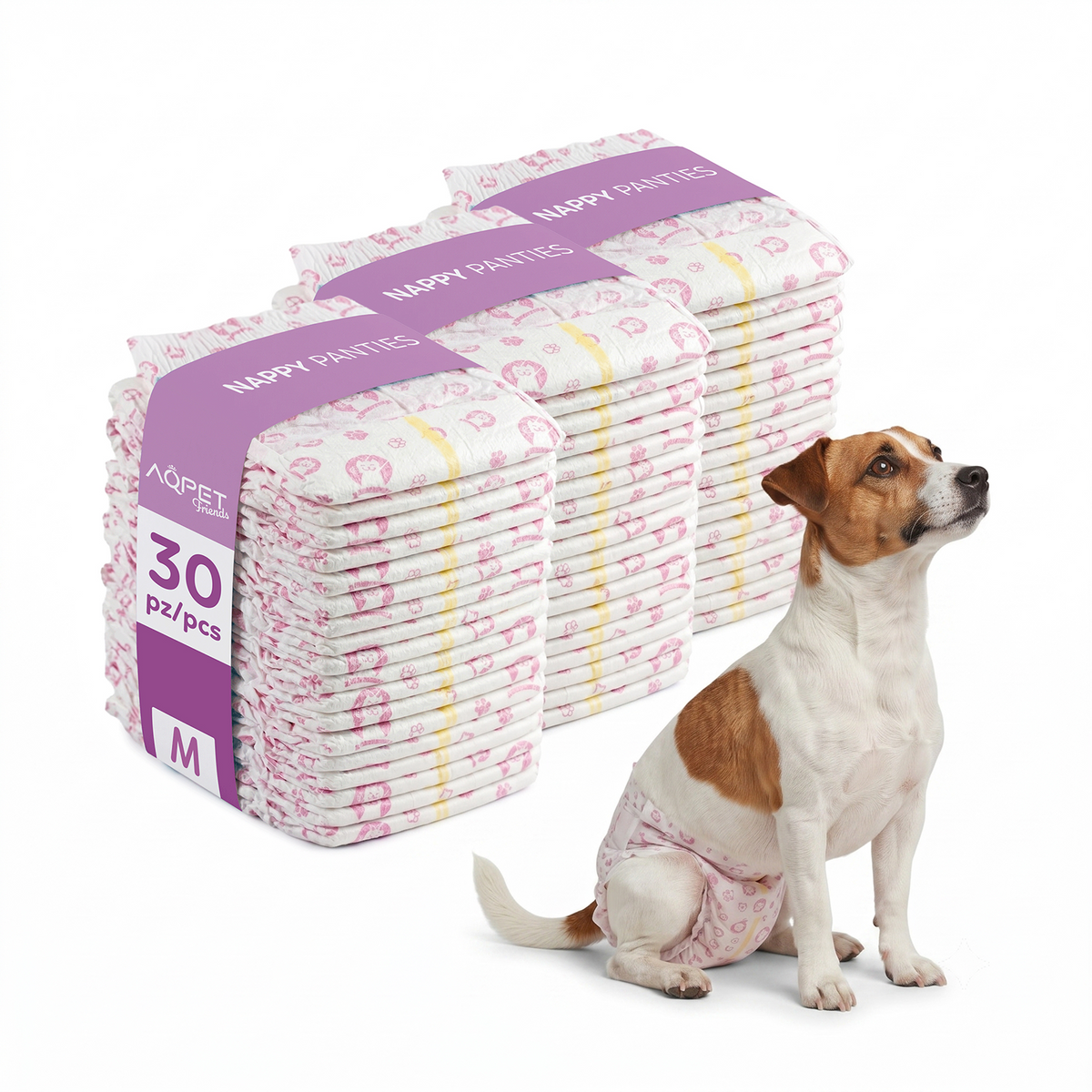 AQPET FRIENDS Nappy Panties Female Dog Diapers 30 Pieces Absorbent Daily Hygiene