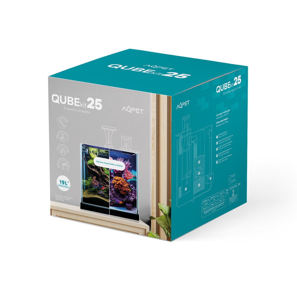 AQPET ACQUARIO IN VETRO QUBE 25 COMPLETE SET LUCE +POMPA+MATERIALI FILTRANTI