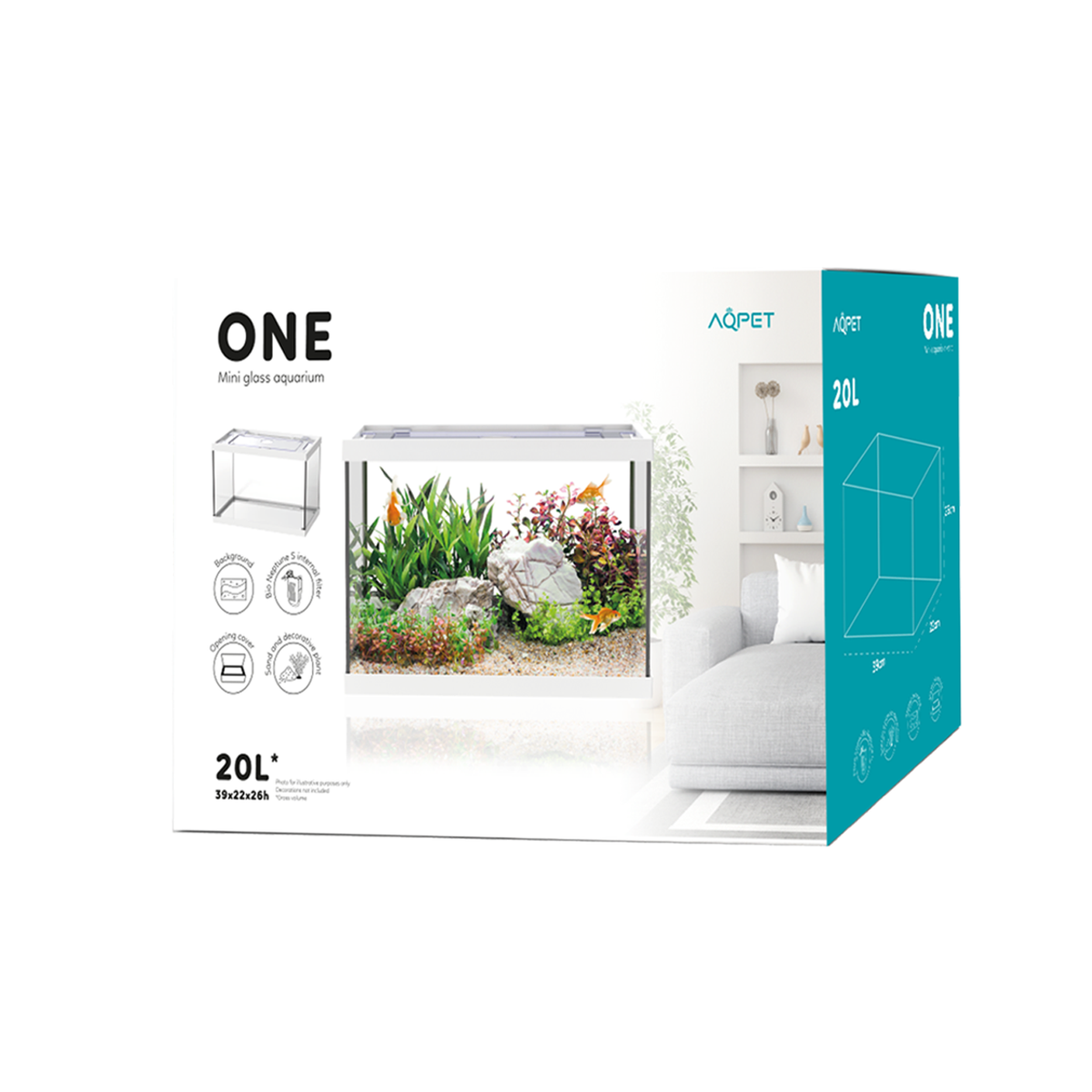 AQPET ONE MINI GLASS AQUARIUM 20 LT 36x22x26h