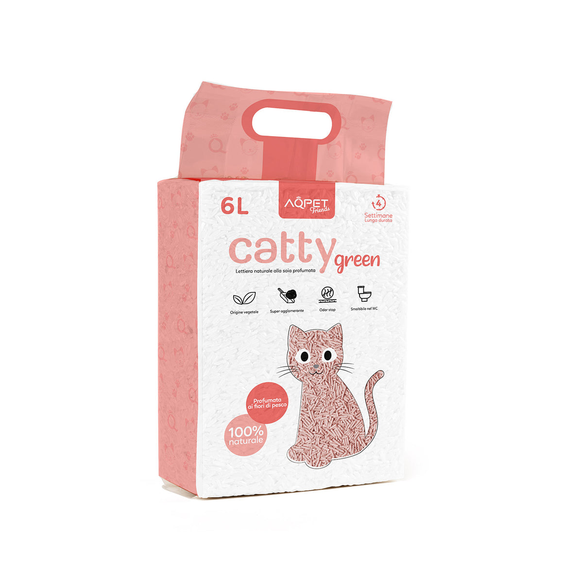 AQPET FRIENDS Catty Green Soy Litter Peach Blossom Scent 6L For Cats Super Absorbent Odor Control Cat Hygiene