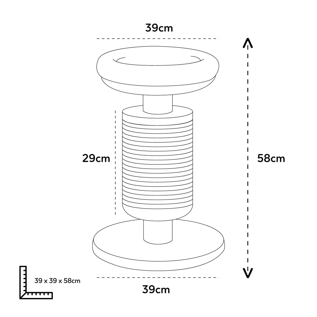 AQPET FRIENDS Cat Scratching Post in Sisal and Fabric with Platform, 58 cm High for your Cat's Maximum Fun, Grey