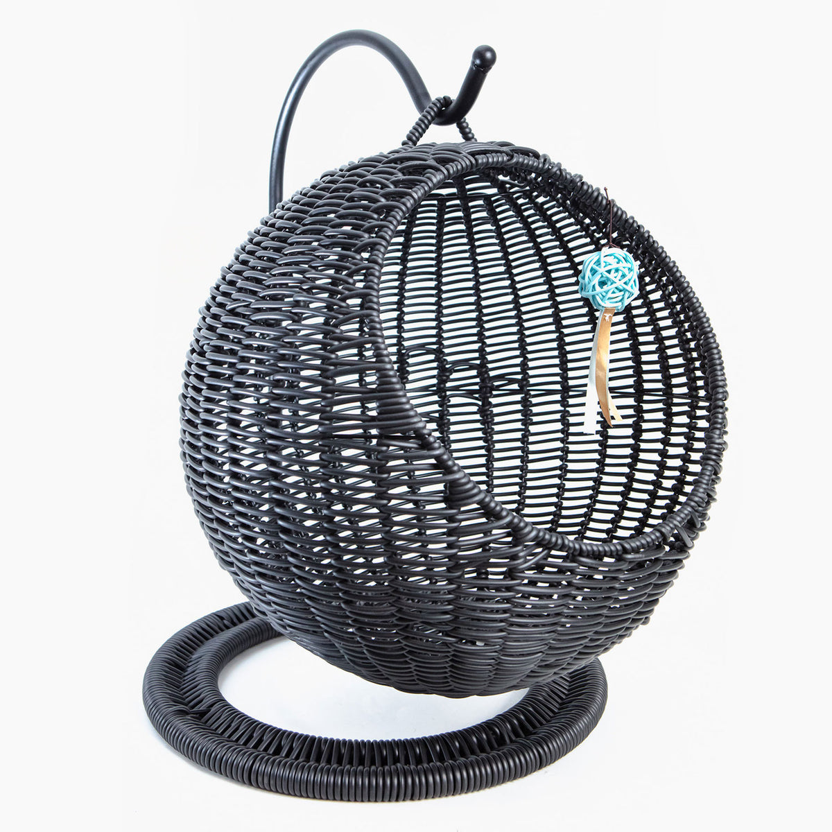AQPET FRIENDS Morfeo Suspended Cat Basket for Kittens Hand-Woven Wicker with Soft Cushion Included, Black, 46x62 cm