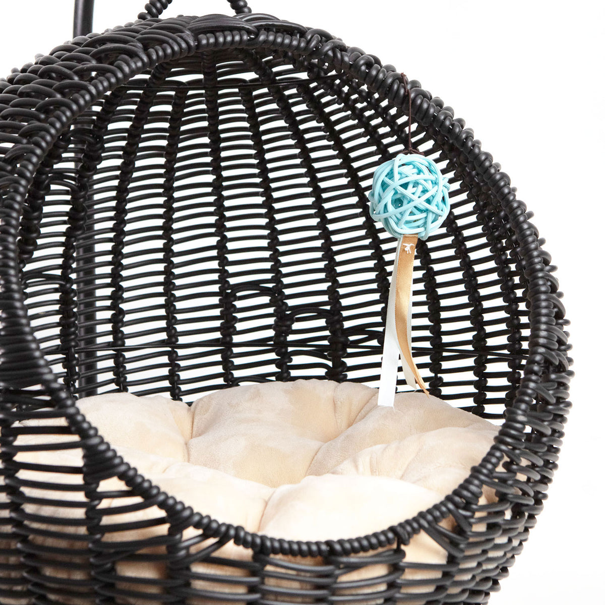 AQPET FRIENDS Morfeo Suspended Cat Basket for Kittens Hand-Woven Wicker with Soft Cushion Included, Black, 46x62 cm