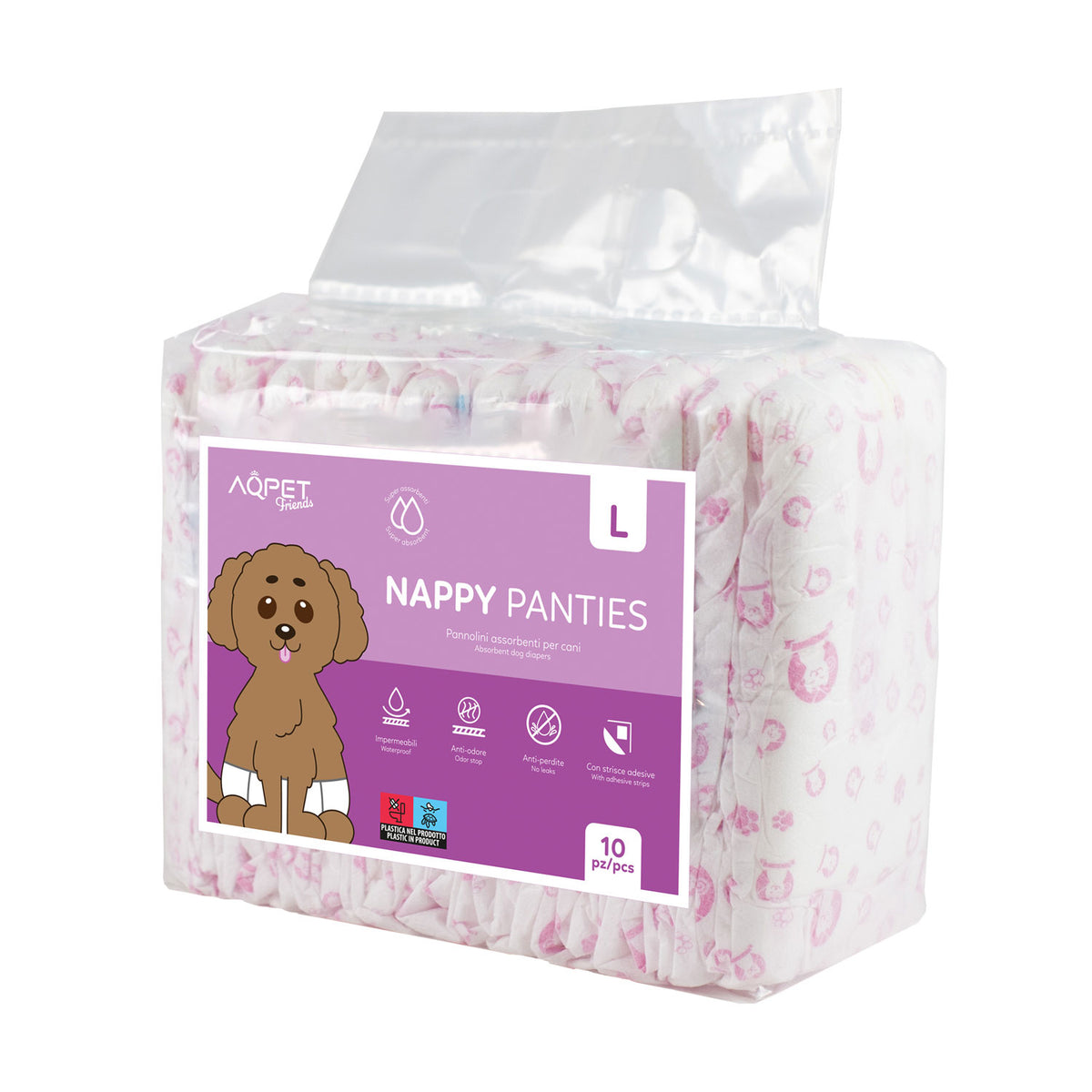 AQPET FRIENDS Nappy Panties Female Dog Wraps 10 Pieces Absorbent Daily Hygiene