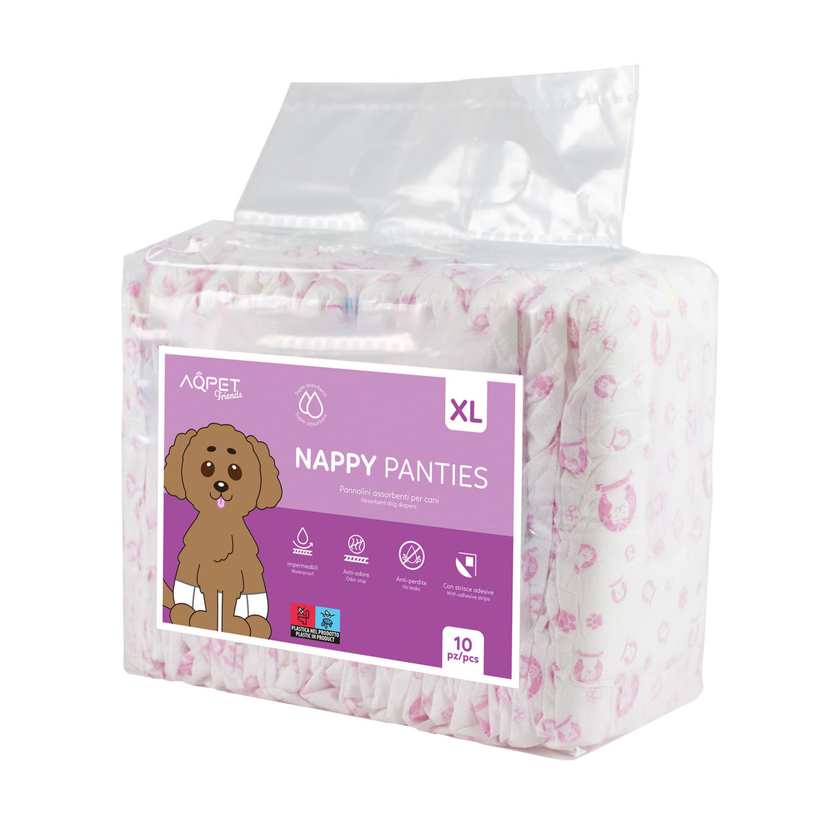 AQPET FRIENDS Nappy Panties Female Dog Wraps 10 Pieces Absorbent Daily Hygiene