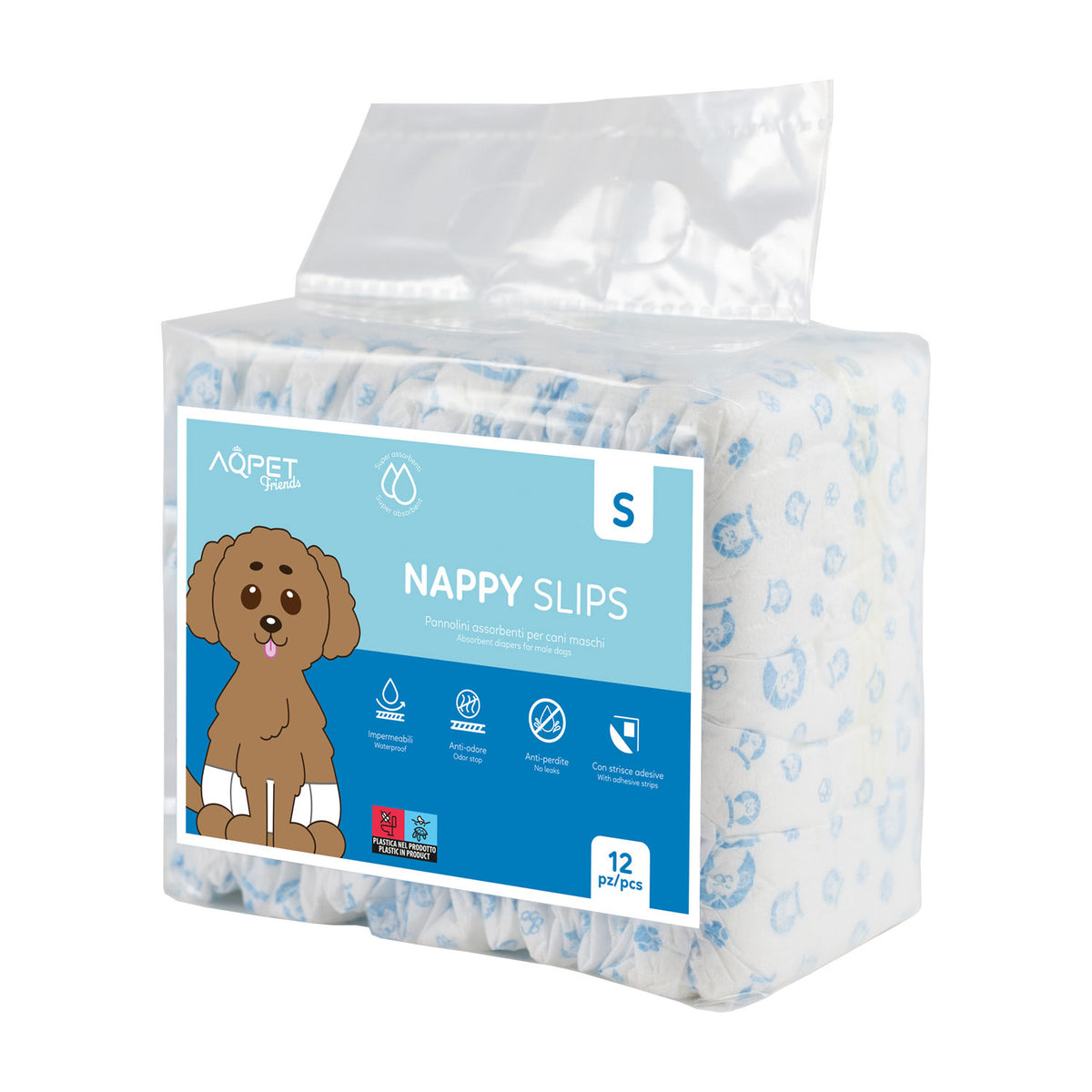 AQPET FRIENDS Nappy Slips Pannolini A Fascia Per Cani Maschi 12 Pezzi Assorbenti Igiene Quotidiana