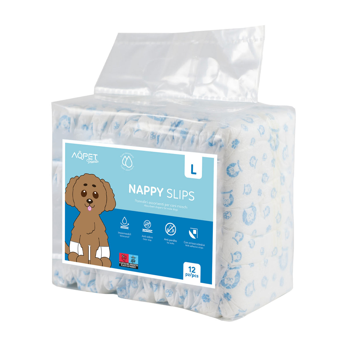 AQPET FRIENDS Nappy Slips Pannolini A Fascia Per Cani Maschi 12 Pezzi Assorbenti Igiene Quotidiana