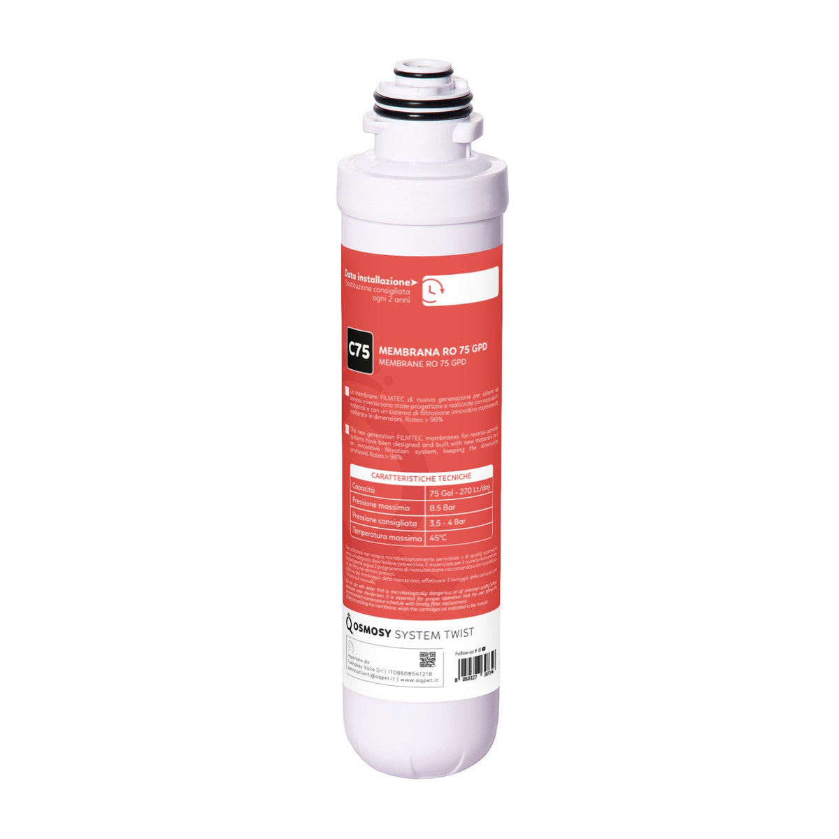 AQPET RICAMBIO MEMBRANA PER IMPIANTO OSMOSI TWIST SGANCIO RAPIDO FILMTEC "C" 75 GALLONI