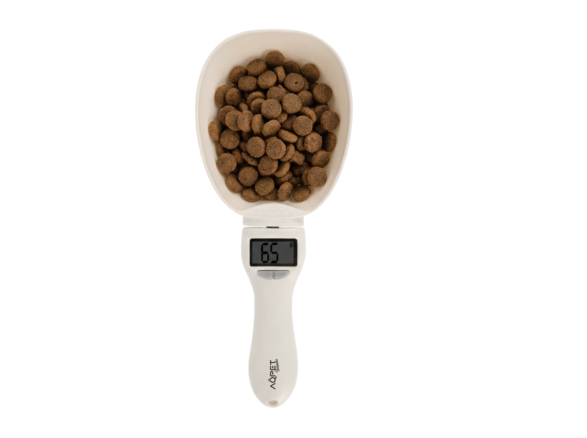 AQPET FRIENDS Bilancino Digitale per Cibo Cani con Display LCD Facile Lettura, Cucchiaio Dosatore di Precisione per Alimenti e Crocchette, peso fino a 800gr.