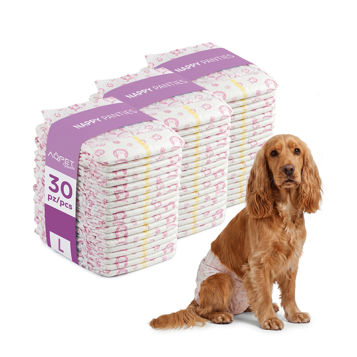 AQPET FRIENDS Nappy Panties Female Dog Diapers 30 Pieces Absorbent Daily Hygiene