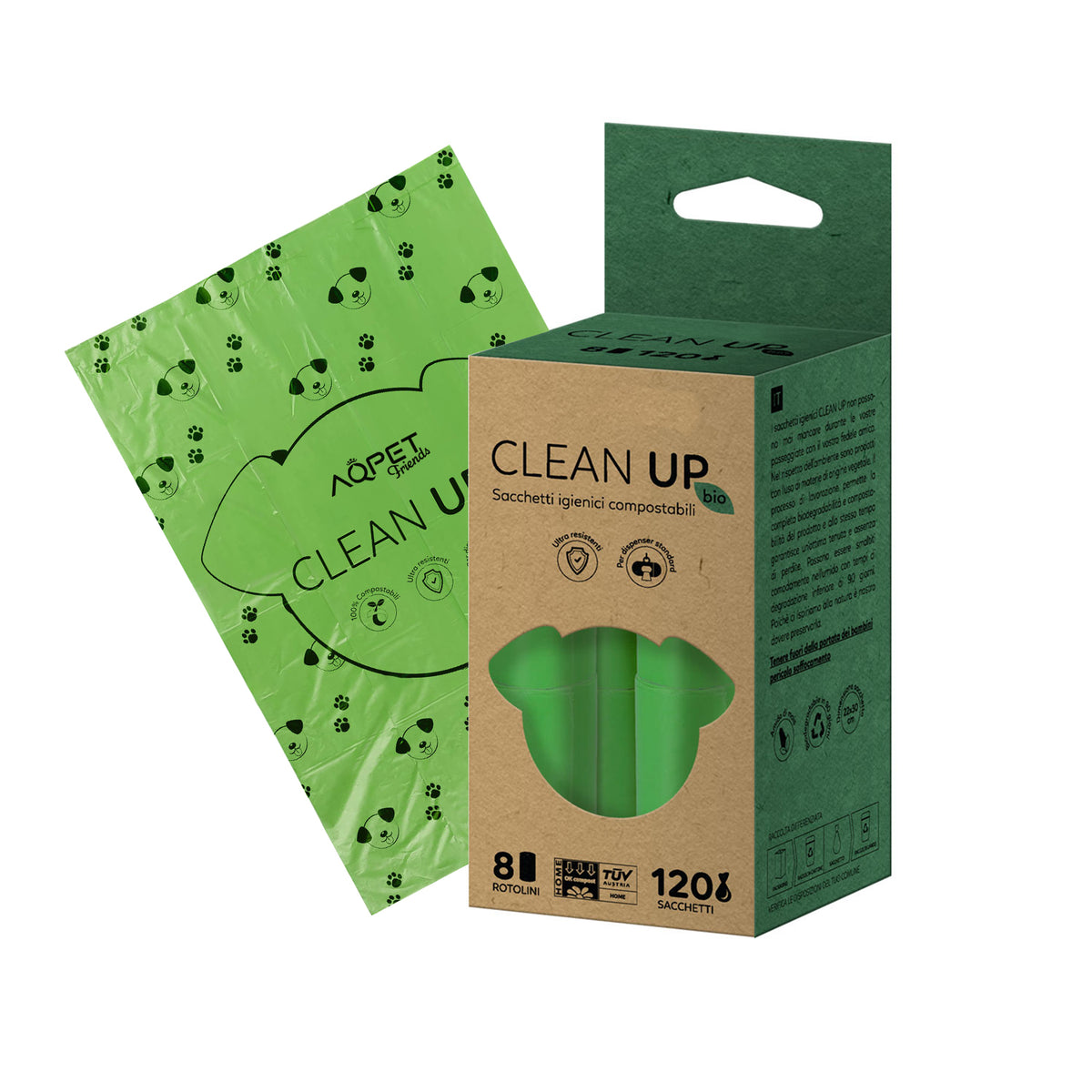 AQPET FRIENDS Clean Up Bio Compostable Hygienic Waste Bags 8X15 - 120 Bags