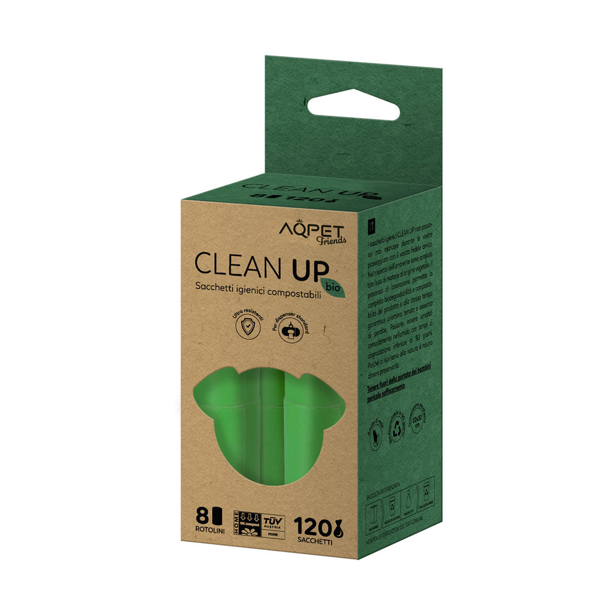 AQPET FRIENDS Clean Up Bio Sacchetti Igienici Compostabili 8X15 - 120 Sacchetti