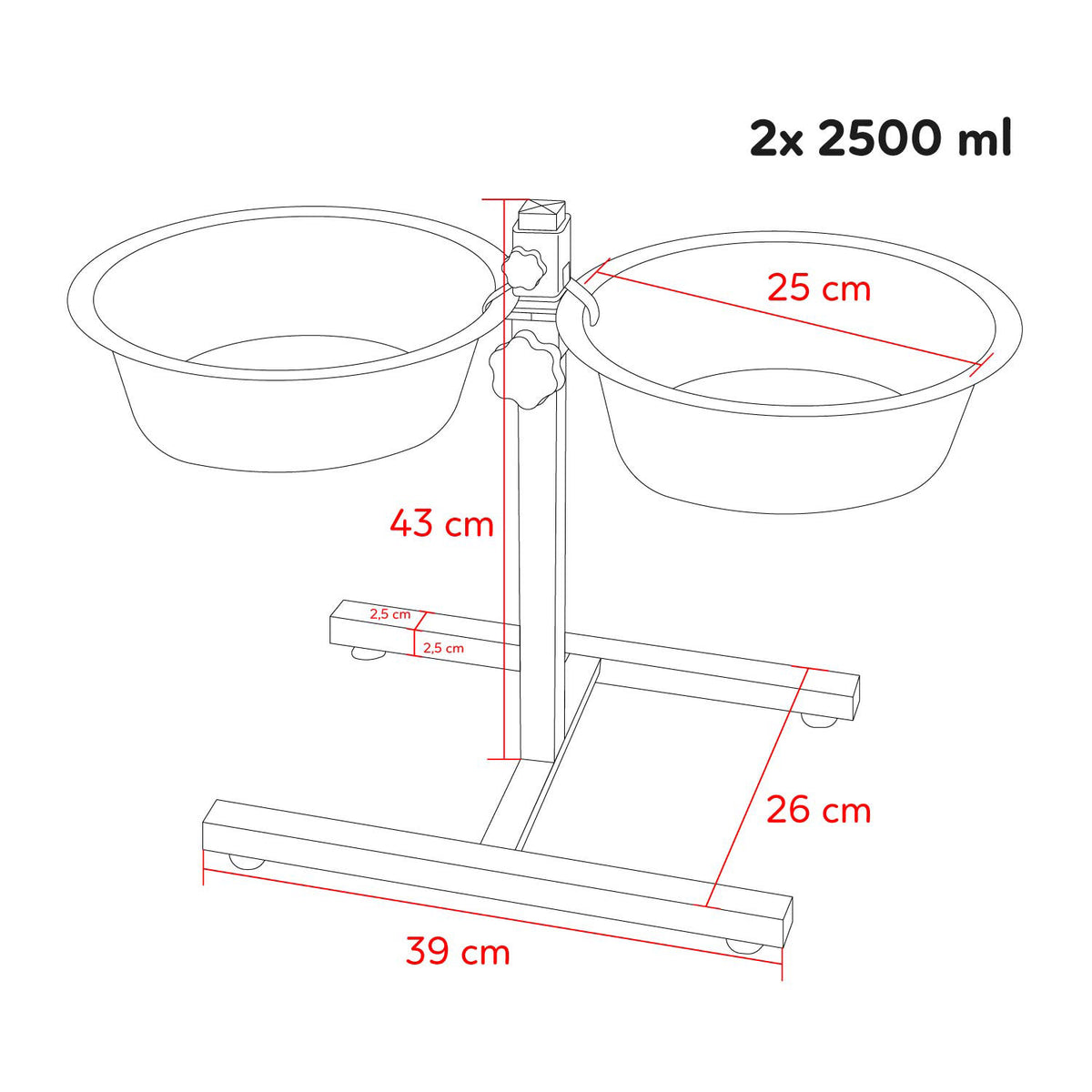 AQPET FRIENDS Yummy H Support With 2 Raised Stainless Steel Bowls Adjustable Height For Dogs Cats Small Animals