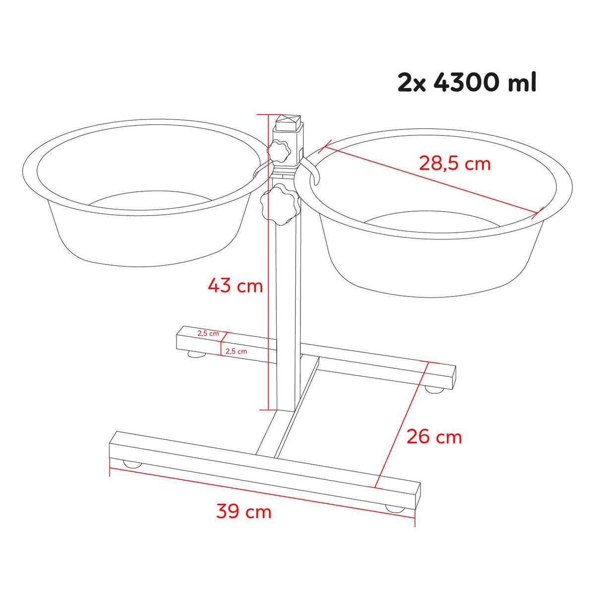 AQPET FRIENDS Yummy H Support With 2 Raised Stainless Steel Bowls Adjustable Height For Dogs Cats Small Animals