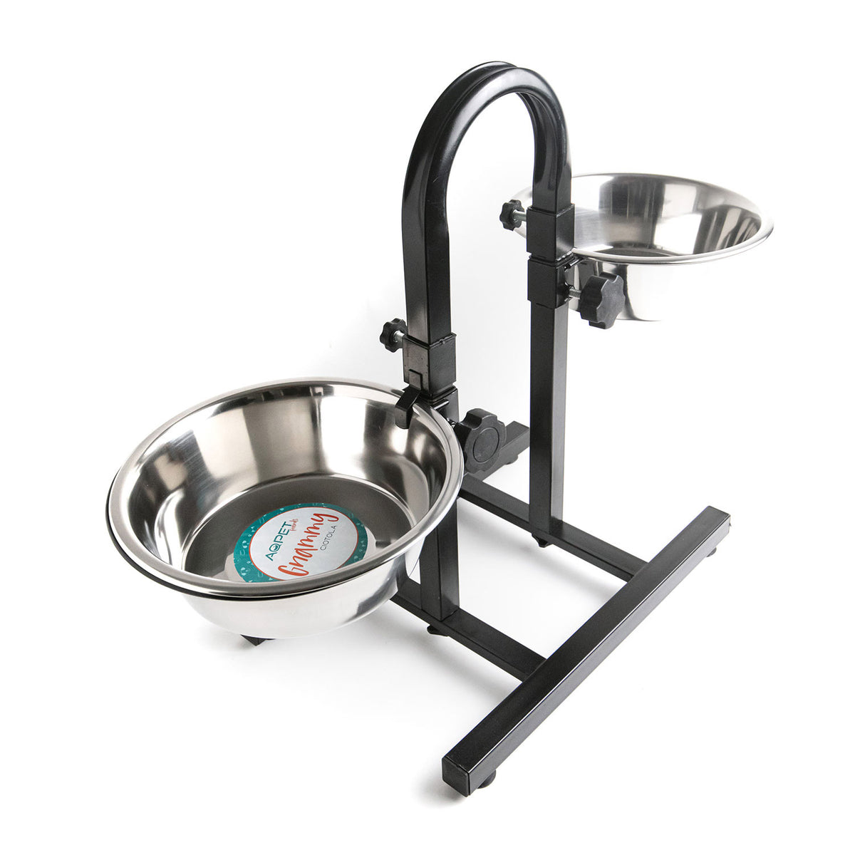 AQPET FRIENDS Gnammy Supporto U Con 2 Ciotole Rialzate in Acciaio Inox Altezza Regolabile Per cani gatti Piccoli animali 2x2500 ml. 25 Cm