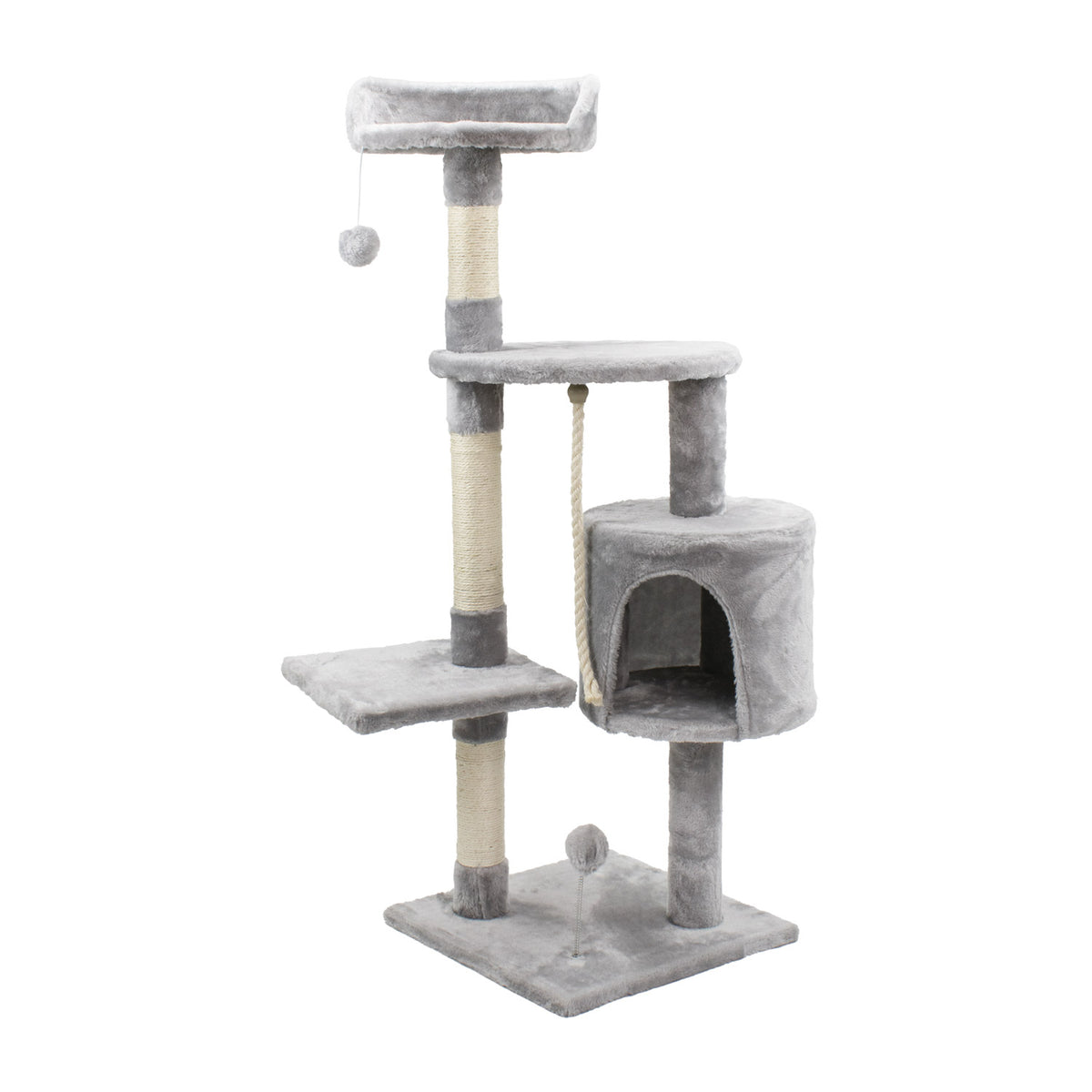 AQPET FRIENDS Tiragraffi Amsterdam 112 cm con Cuccia per Gatti Albero Parco Giochi Gioco Tira Graffi per Gatto Colore Grigio