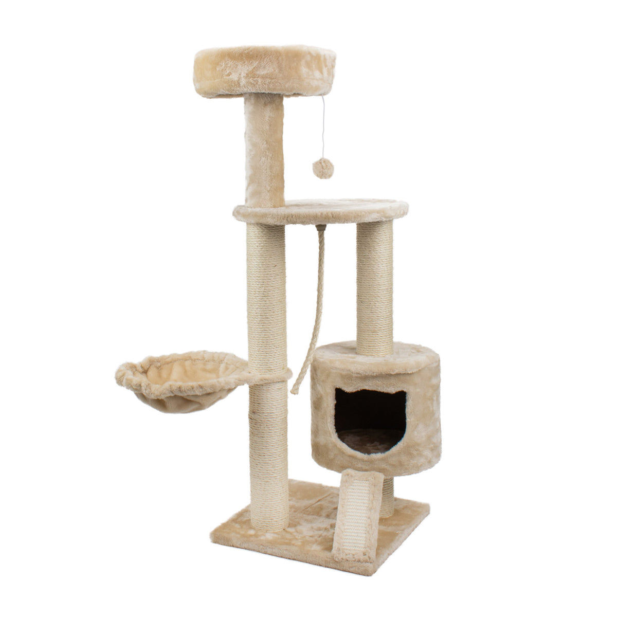 AQPET FRIENDS Tiragraffi Athens 115 cm con Cuccia per Gatti Albero Parco Giochi Gioco Tira Graffi per Gatto Colore Beige