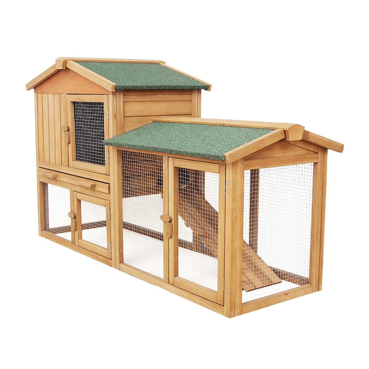 AQPET FRIENDS Gabbia per Conigli conigliera pollaio con Tetto da XL da Esterno in Legno Doppio Piano 147X53X85h Cm