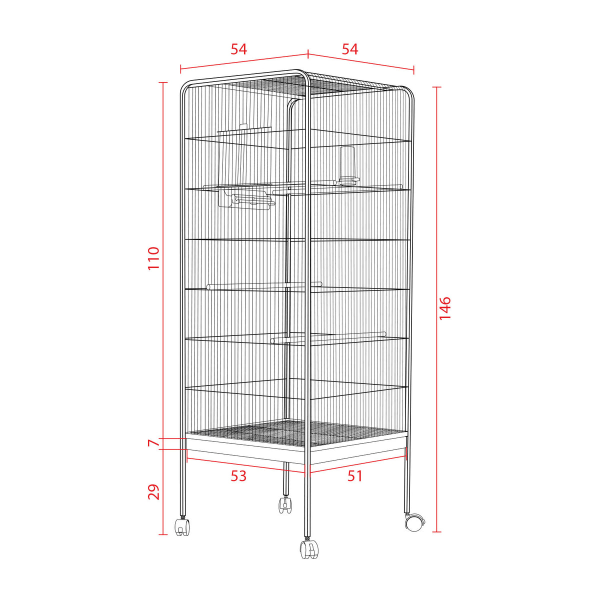 AQPET FRIENDS Voliera per Uccelli Canarini e Volatili, Gabbia Completa in Metallo Senza Tetto, Adatta per Interno, Dimensioni 146x54x54 cm, Colore Nero
