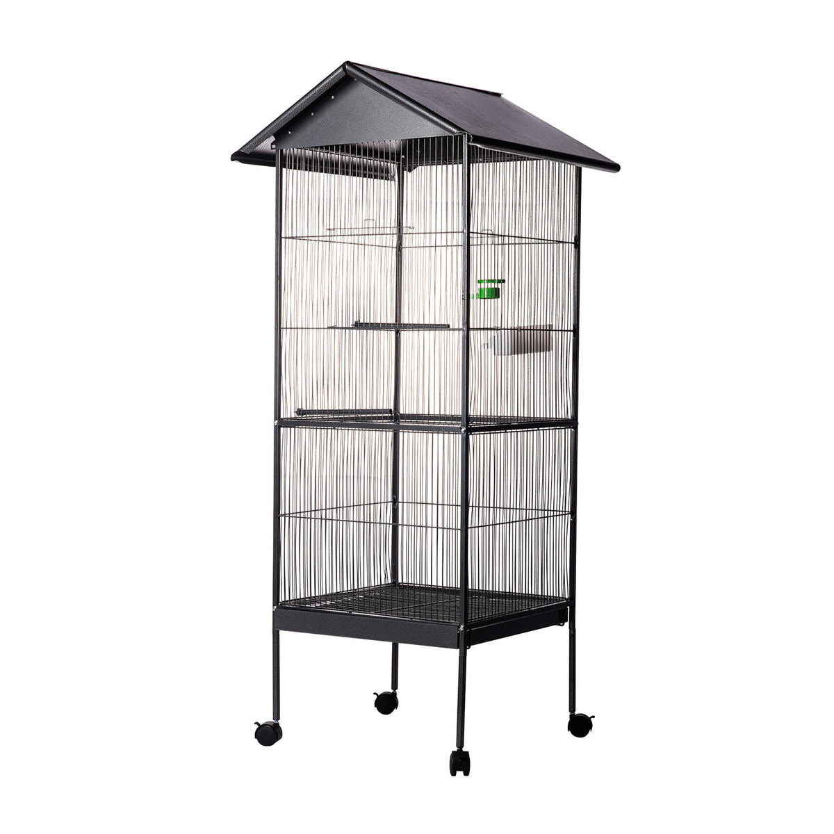 AQPET FRIENDS Voliera con Tetto per Uccelli Grandi e Canarini, Gabbia in Metallo con Piedistallo e Ruote, Adatta per Interno ed Esterno, Dimensioni 157x52x52 cm, Nero