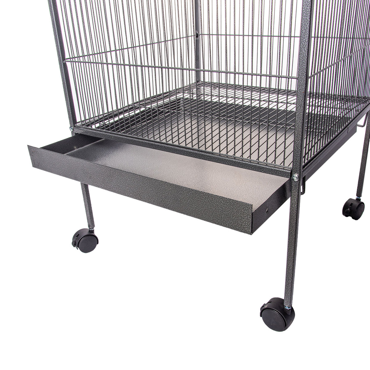 AQPET FRIENDS Voliera con Tetto per Uccelli Grandi e Canarini, Gabbia in Metallo con Piedistallo e Ruote, Adatta per Interno ed Esterno, Dimensioni 157x52x52 cm, Nero