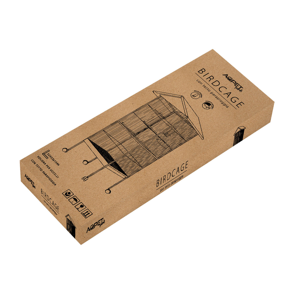 AQPET FRIENDS Voliera con Tetto per Uccelli Grandi e Canarini, Gabbia in Metallo con Piedistallo e Ruote, Adatta per Interno ed Esterno, Dimensioni 157x52x52 cm, Nero