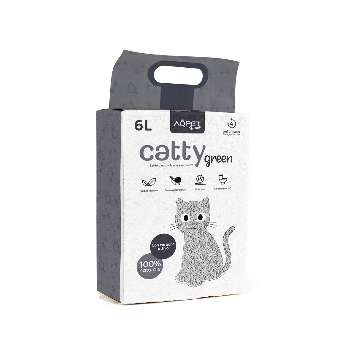 AQPET FRIENDS Catty Green Soy Litter Activated Carbon Scent 6L for Cats Super Absorbent Odor Control Cat Hygiene