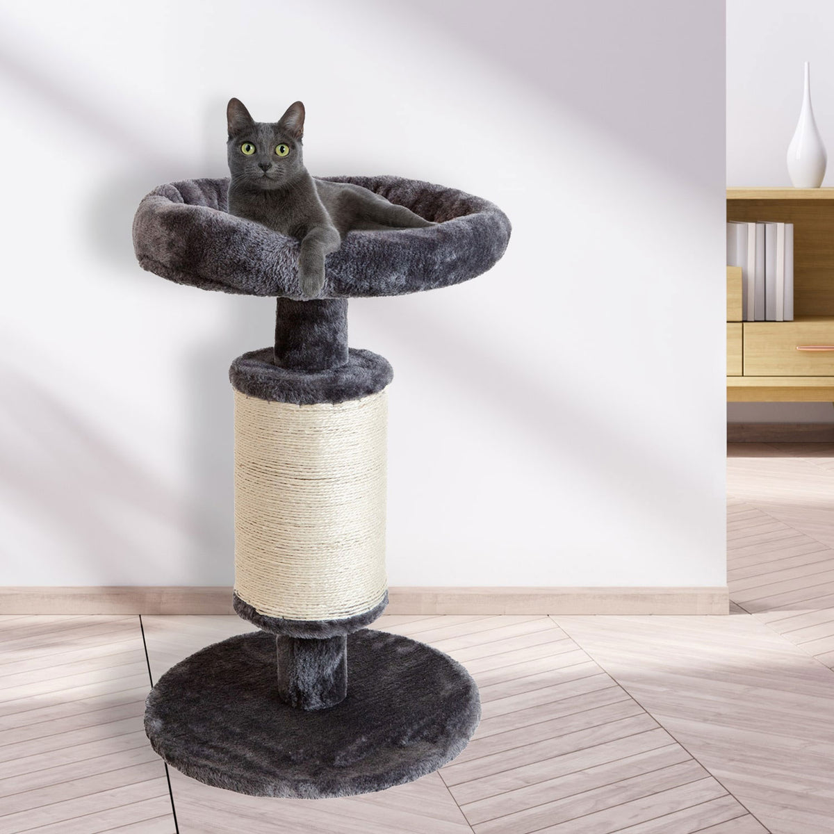 AQPET FRIENDS Cat Scratching Post in Sisal and Fabric with Platform, 58 cm High for your Cat's Maximum Fun, Grey