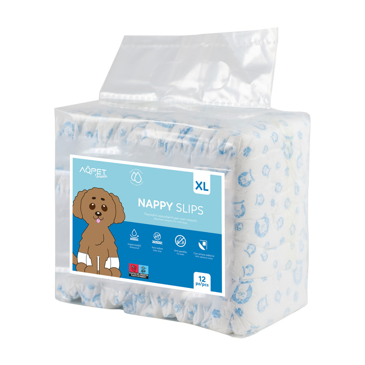 AQPET FRIENDS Nappy Slips Pannolini A Fascia Per Cani Maschi 12 Pezzi Assorbenti Igiene Quotidiana